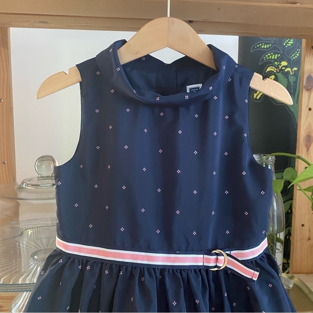 Janie and Jack Navy Blue Floral Scarf Border Dress 4t - Picture 5 of 12